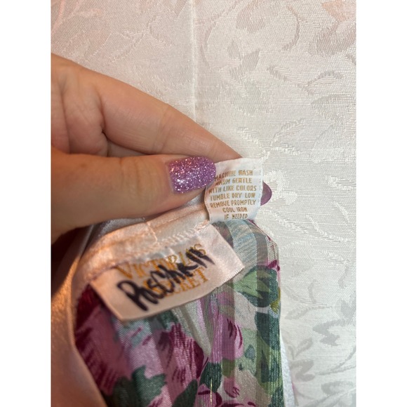 Victorias Secret VTG Gold Label Floral Metallic Stripe Sleep Shirt Top Sz L - Picture 9 of 9